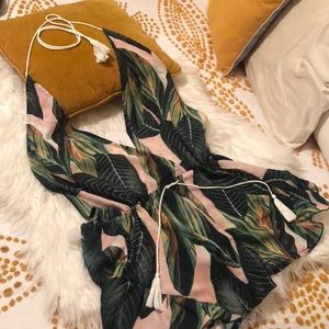 Zaful Palm Print Halter Romper